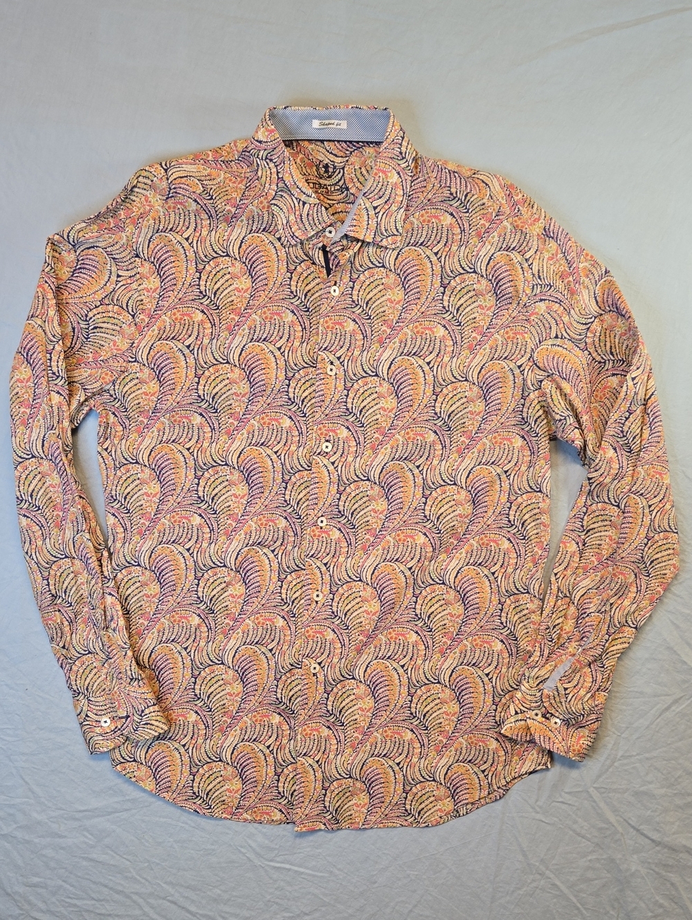 Bugatchi Multi Color Floral Paisley Button Down Cotton Casual Dress Shirt